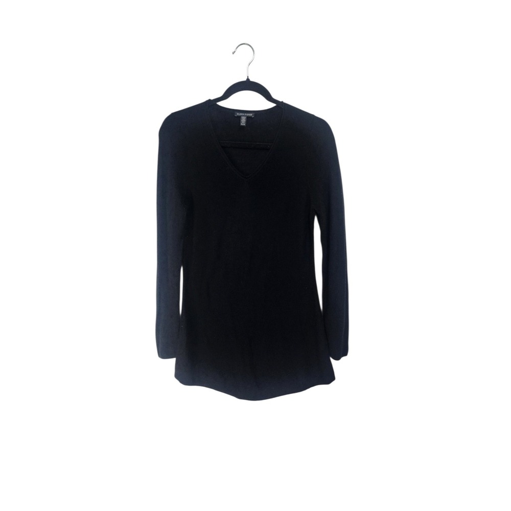 Eileen Fisher Black Merino Wool V-Neck Long Sleeve Sweater XS Italian Yarn